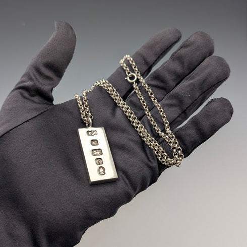 1977 British pure silver Jubilee ingot pendant 31g with pure silver necklace BJK